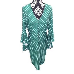 Green Bell Sleeve Polka Dot Midi Dress